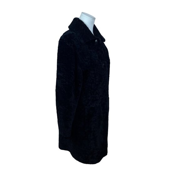 Black Faux Fur Women’s Long Coat Button Closure Soft Warm Outerwear - Picture 2 of 5